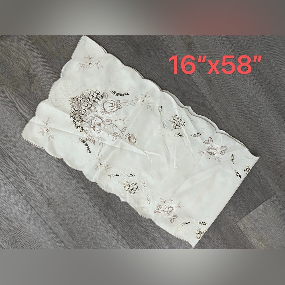 Elegant Floral Embroidered Table Runner